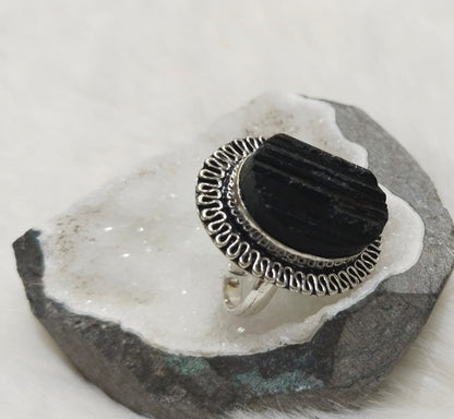 Black Tourmaline Adjustable Ring