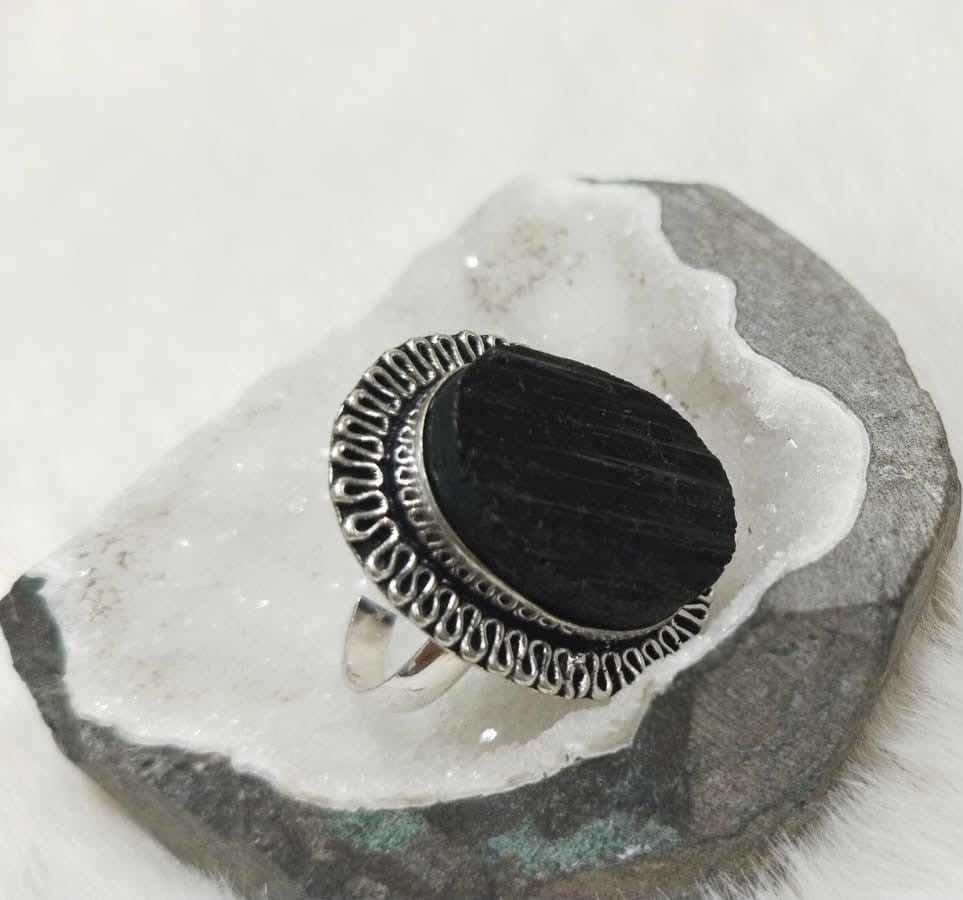 Black Tourmaline Adjustable Ring