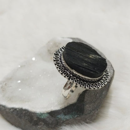 Black Tourmaline Adjustable Ring