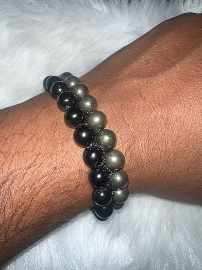 Pyrite and Black Tourmaline Bracelet | 2 in 1 Bracelet - Attract Money and Protection from Negative Energy