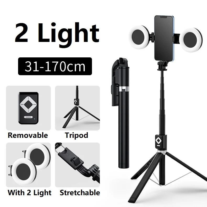 Extendable Flash 3-in-1 Selfie Stick Tripod with Bluetooth Remote