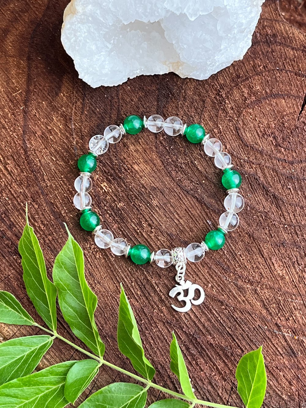 Green Jade OM Bracelet for Wisdom and Tranquility