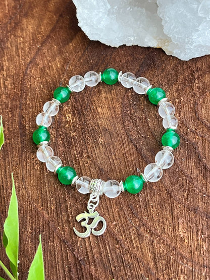 Green Jade OM Bracelet for Wisdom and Tranquility