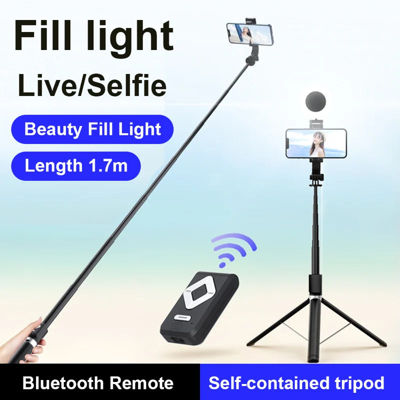 Extendable Flash 3-in-1 Selfie Stick Tripod with Bluetooth Remote