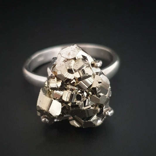 Pyrite Crystal Pure Silver  Ring