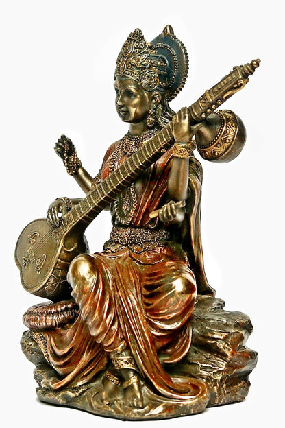 Goddess Maa Saraswati Idol for Temple Pooja Room Home Decor, Study Table, School, Office and Gifting Purpose