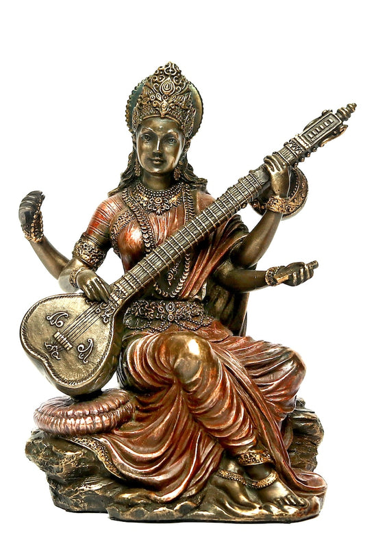 Goddess Maa Saraswati Idol for Temple Pooja Room Home Decor, Study Table, School, Office and Gifting Purpose