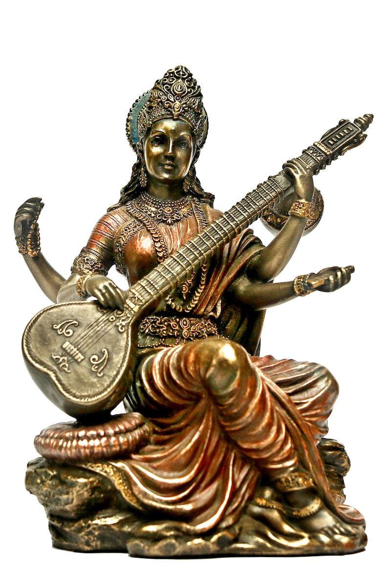 Goddess Maa Saraswati Idol for Temple Pooja Room Home Decor, Study Table, School, Office and Gifting Purpose