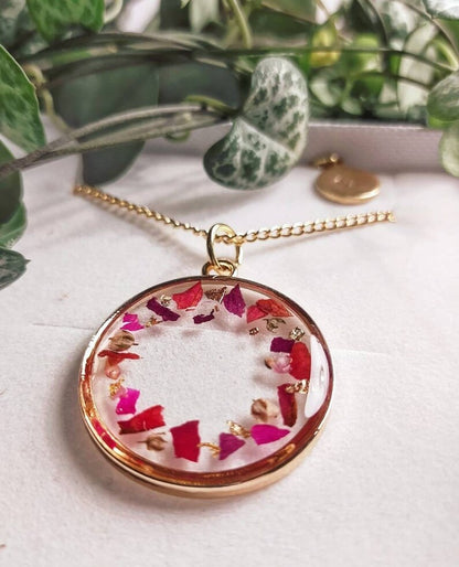 Gold botanical terrarium flower pendant necklace