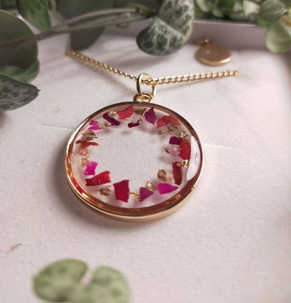 Gold botanical terrarium flower pendant necklace