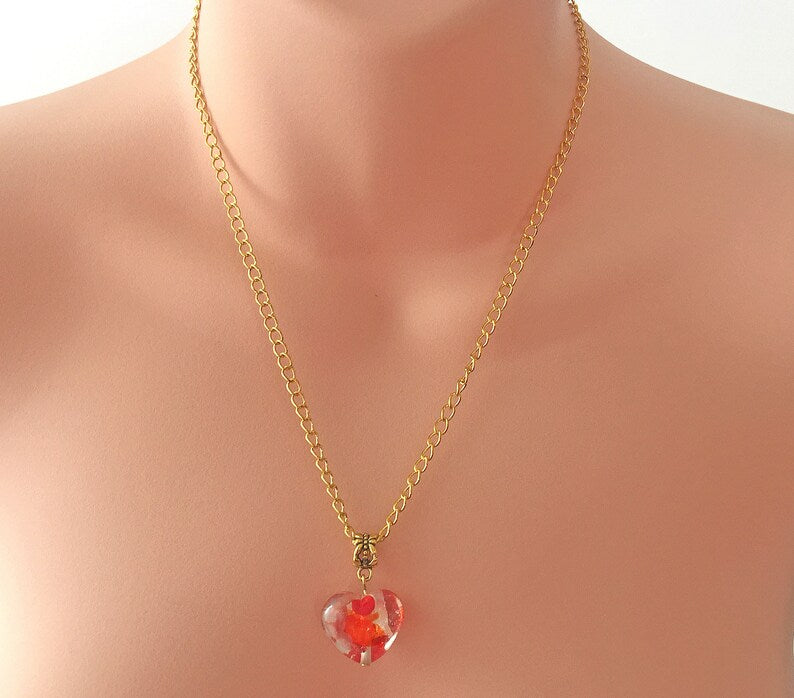 Red and Orange Glass Heart Pendant