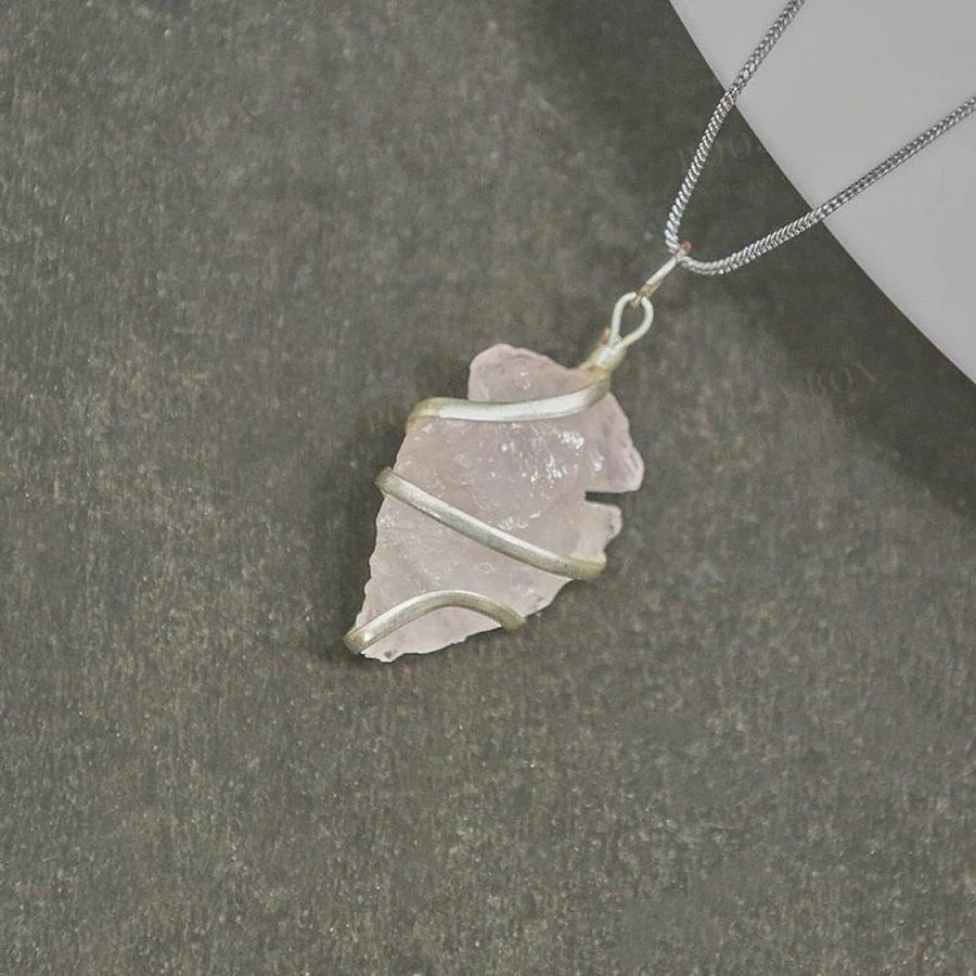 Raw Rose Quartz Crystal Pendant