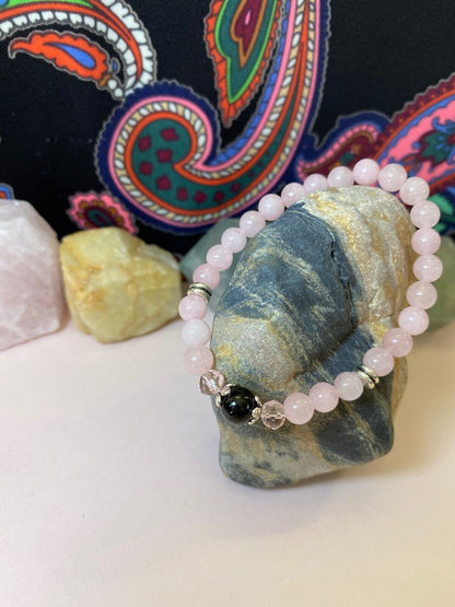 Rose Quartz & Obsidian Natural Crystal Healing Bracelet