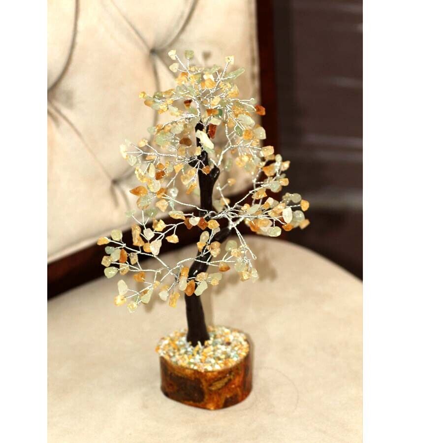 Lemon Crystals+Green Apatite  Gemstones SIlver Wire Tree Decor