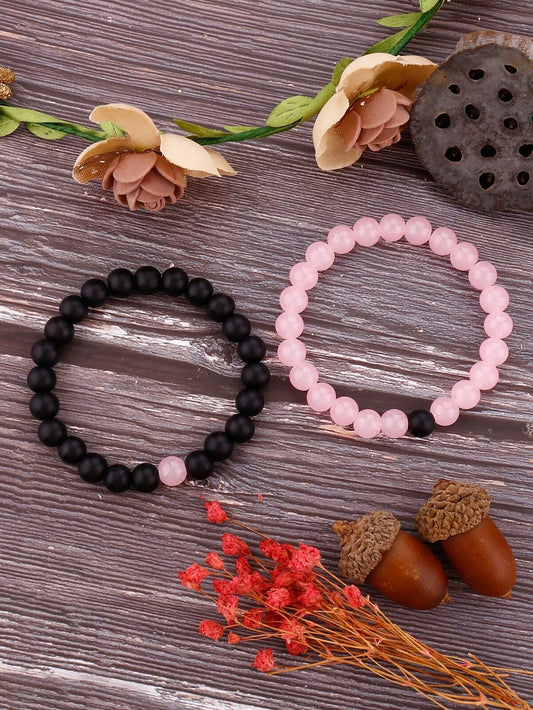 Rose Quartz & Black Onyx Couple Bracelet