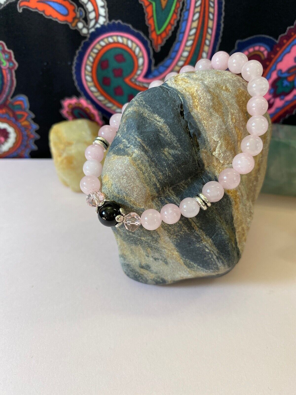 Rose Quartz & Obsidian Natural Crystal Healing Bracelet