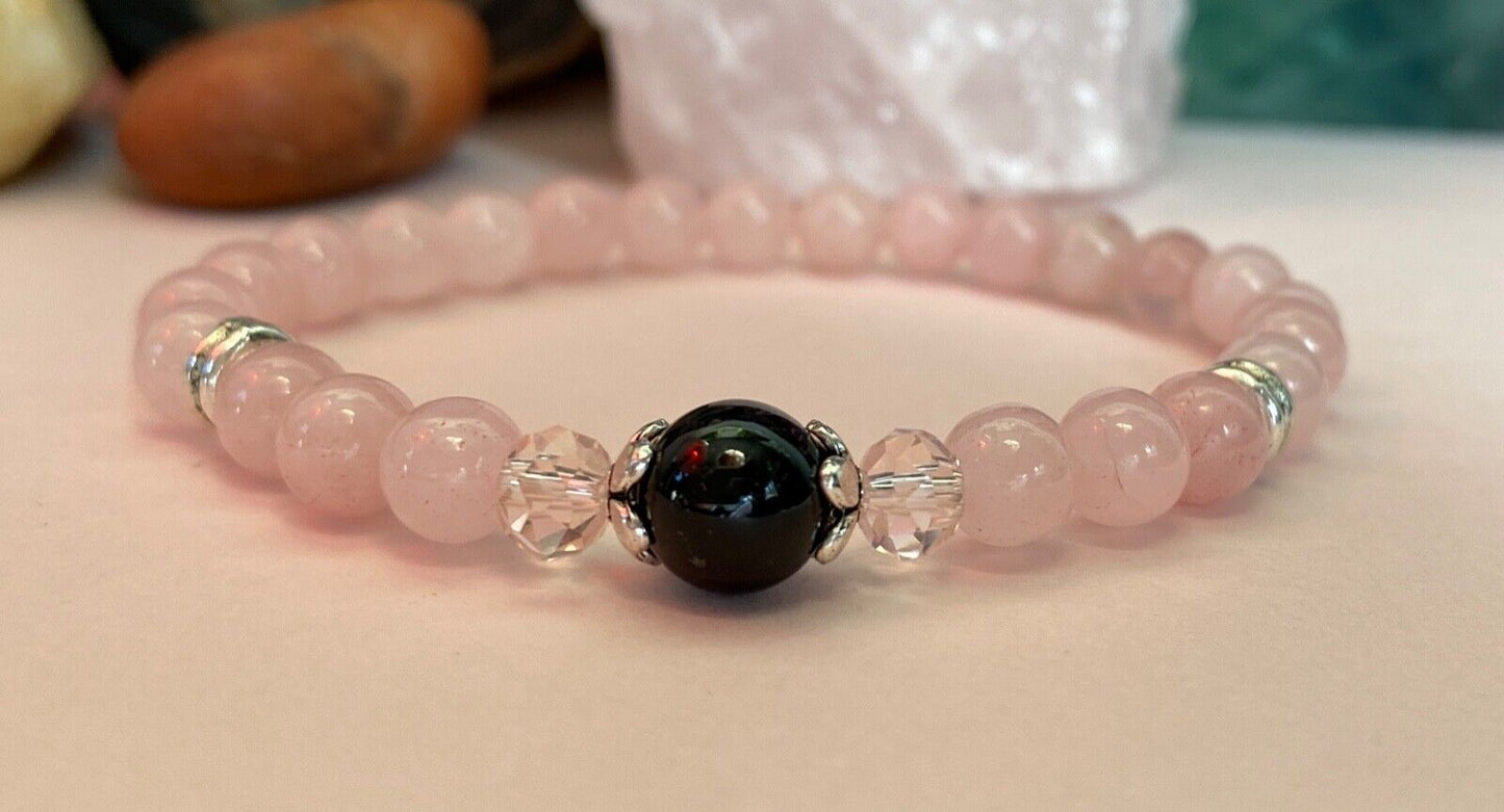 Rose Quartz & Obsidian Natural Crystal Healing Bracelet