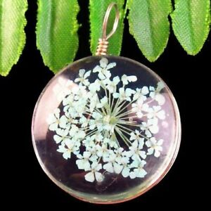 Pressed Flower Necklace for Women, Queen Annes Lace