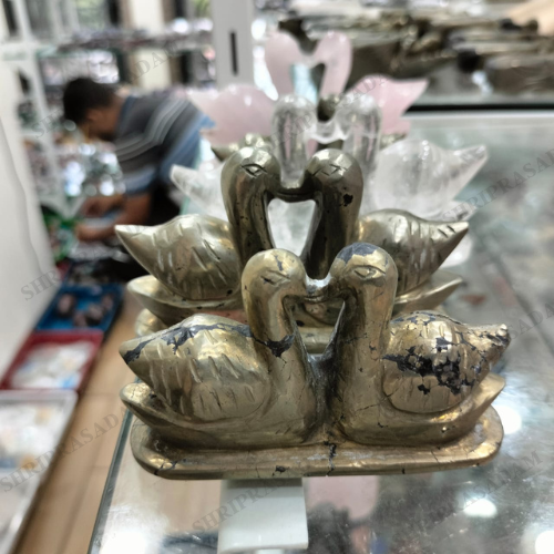 Pyrite Love Birds Swan Set Statue