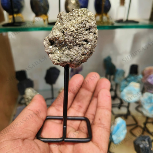Natural Golden Pyrite Cluster with Stand