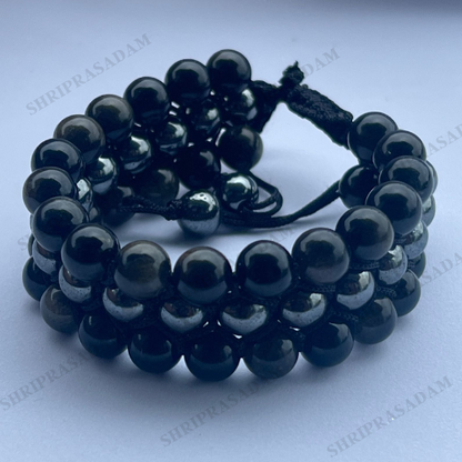 Pyrite Bracelet with Black Obsidian Beads