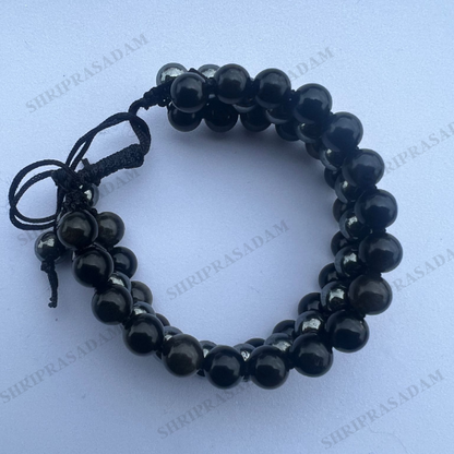 Pyrite Bracelet with Black Obsidian Beads