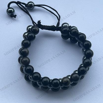 Pyrite Bracelet with Black Obsidian Beads