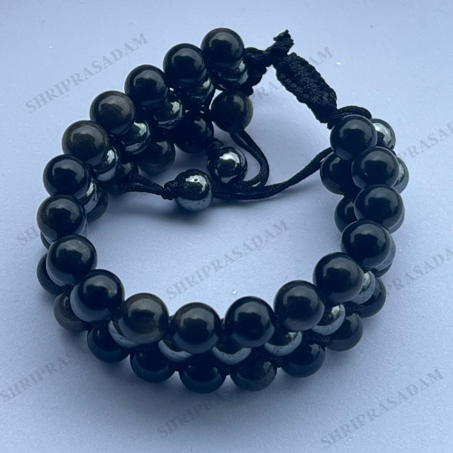 Pyrite Bracelet with Black Obsidian Beads