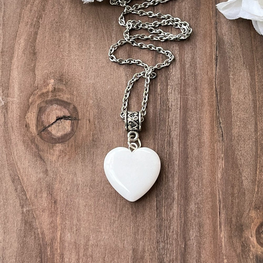 Snow Quartz Heart Necklace for Spiritual Purification