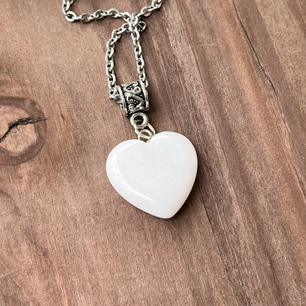 Snow Quartz Heart Necklace for Spiritual Purification