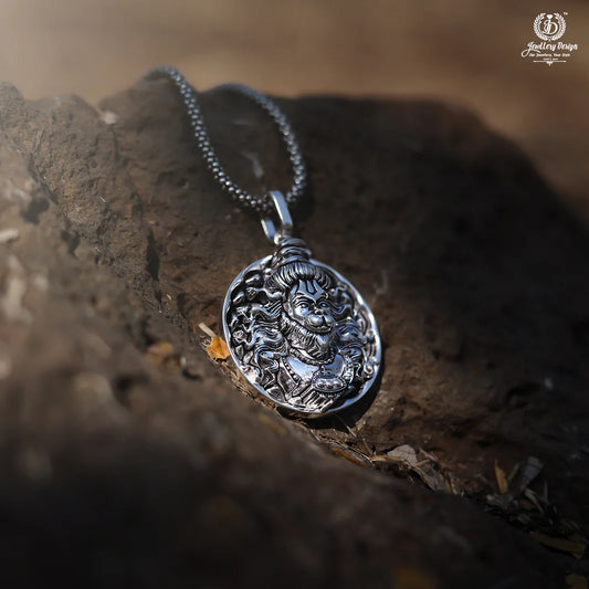 Hanuman Ji Pendant Oxodaised Silver Chain