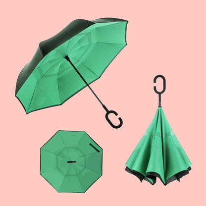 Double Layer Inverted Reversible No Drip Umbrella with C-Shape Handle for Women and Men (Multicolor)