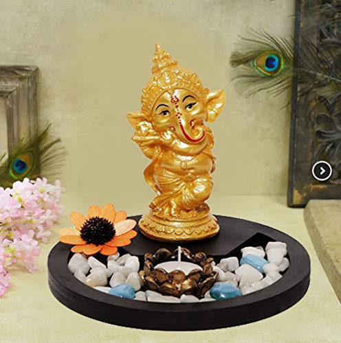 SN Handicrafts God Ganesh/Ganpati/Lord Ganesha Idol - Statue Gift Item  Showpiece with Wooden Flowers Natural