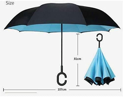 Double Layer Inverted Reversible No Drip Umbrella with C-Shape Handle for Women and Men (Multicolor)