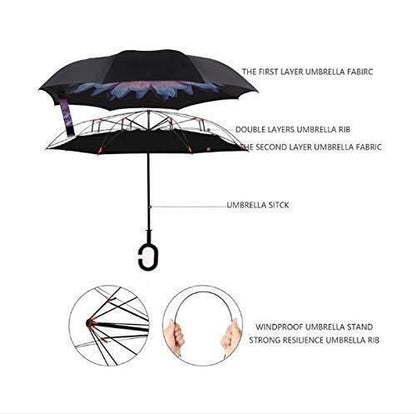 Double Layer Inverted Reversible No Drip Umbrella with C-Shape Handle for Women and Men (Multicolor)