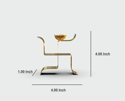 Swastik Symbol Design Brass Akhand Diya Oil Lamp, Golden Brass Diya Stand (Pack of 2)