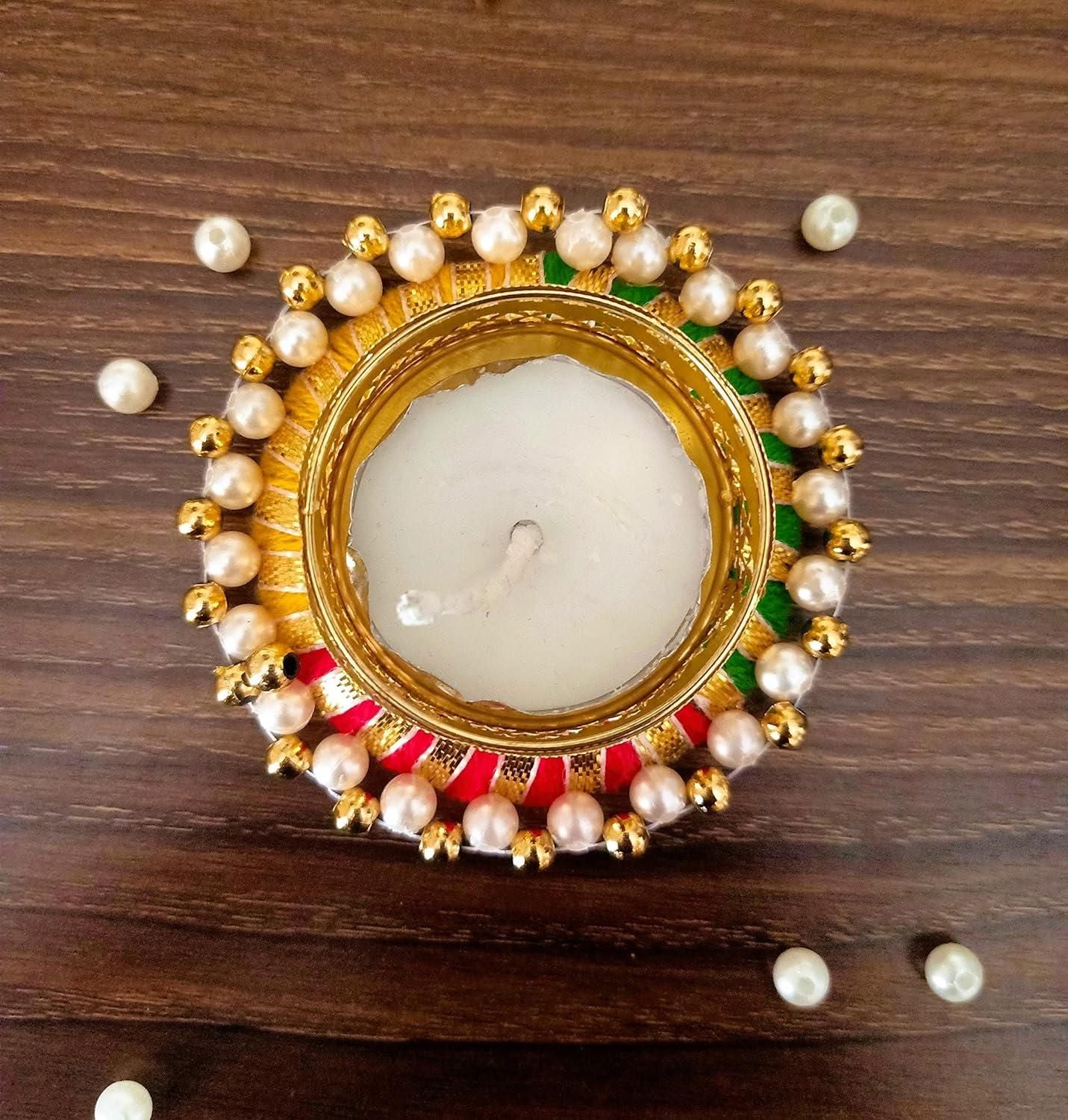 Golden Diya with Pearl Beads (Set of 4)