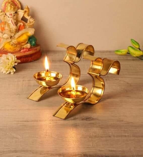 Brass Om Diya Oil Puja Lamp Decorative for Home Office Gifts/ Mandir (Pack of 2)